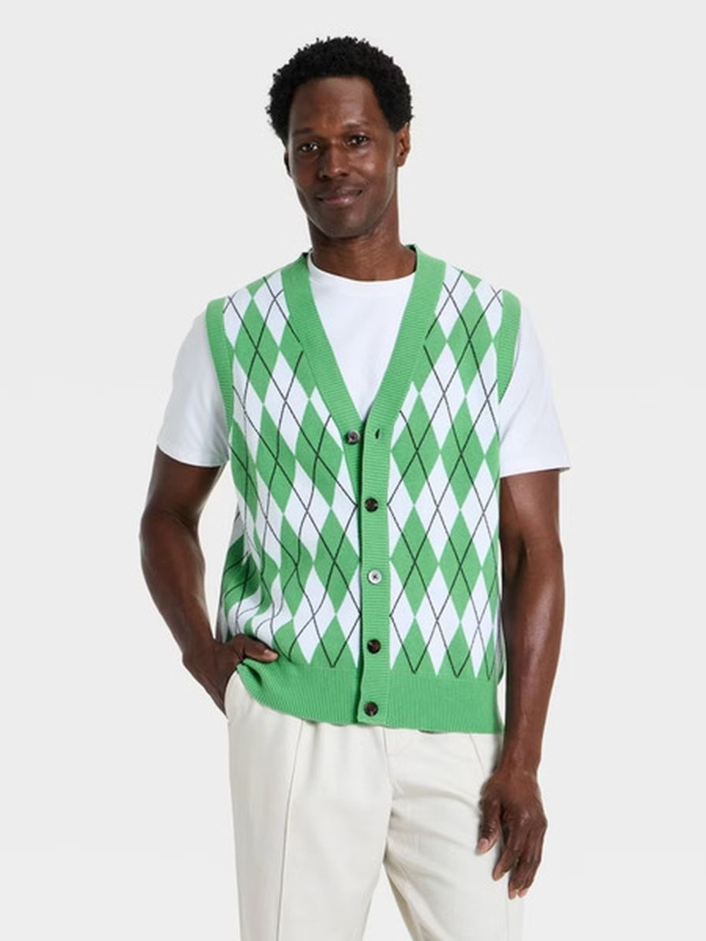 Houston White Men's Green Argyle Button-Front Sweater Vest.  Size XL.  Brand new